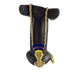 Cloisart Nefertiti Enamel Pendant Necklace - 18"